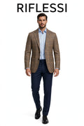 Sartorio brown plaid jacket worn by model, front