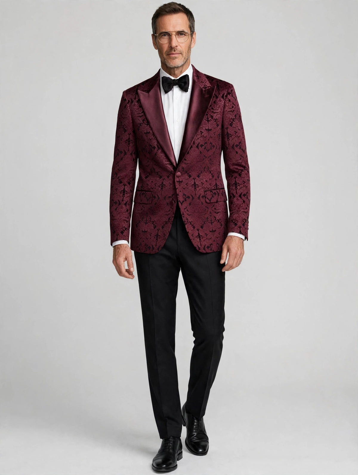 Sartorio burgundy jacquard Dinner Jacket on model