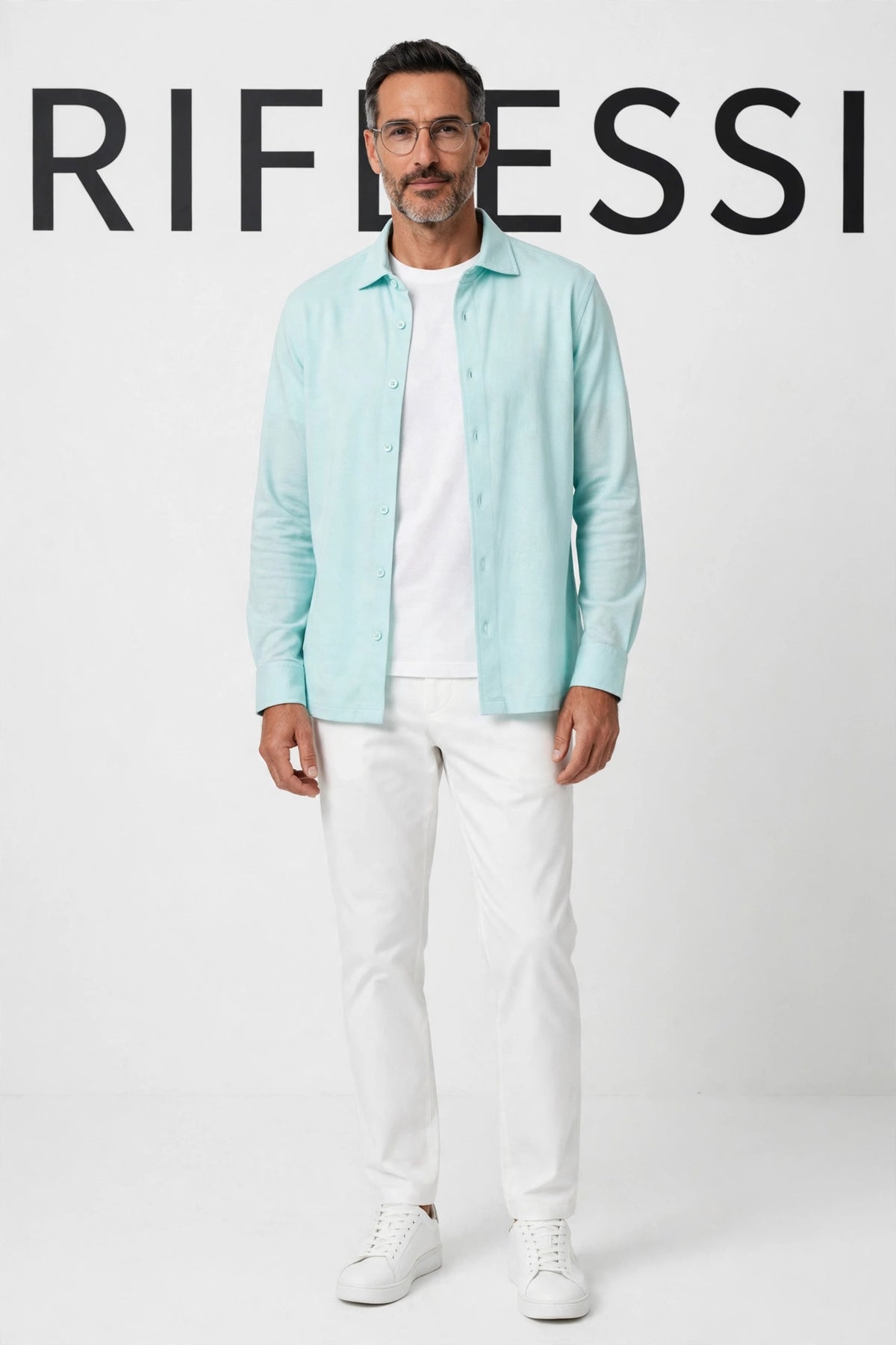 Kired CAPRI polo aqua on model, front