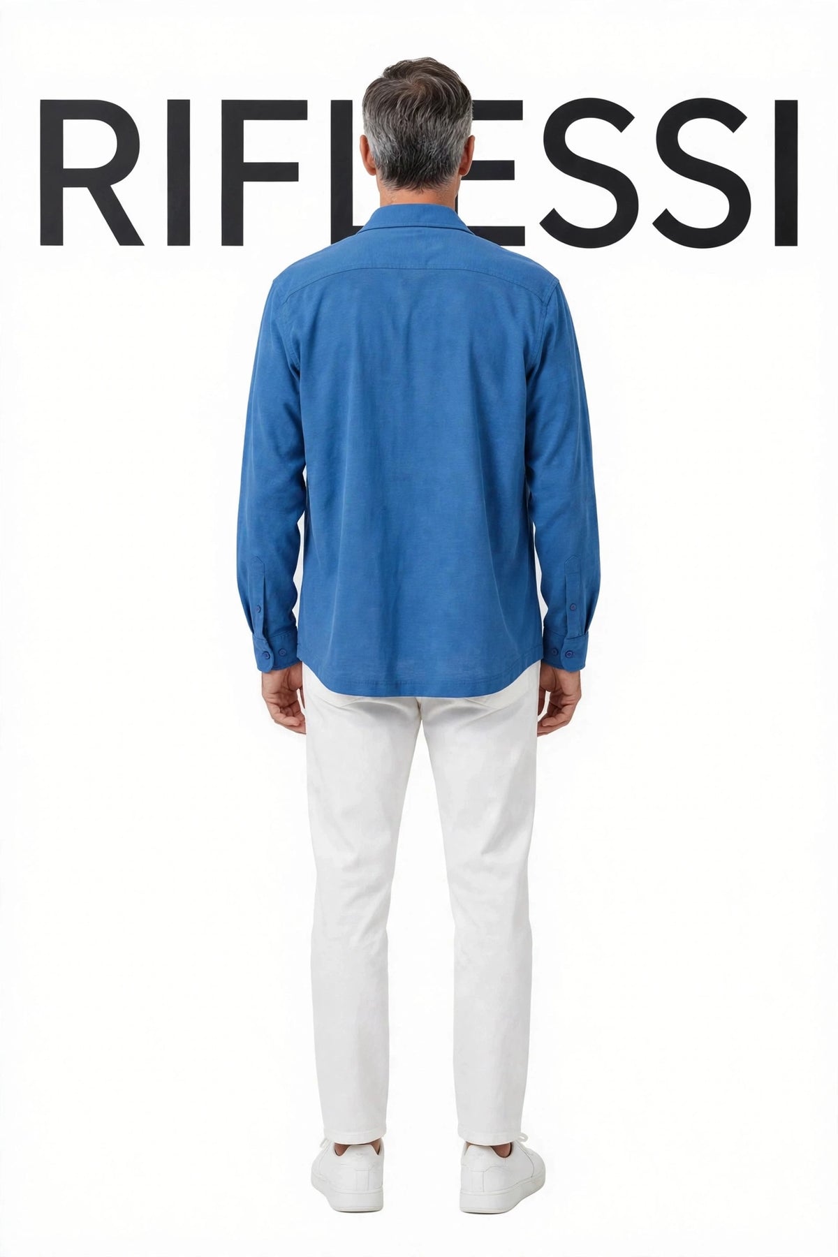 Kired CAPRI polo on model, back, solid blue