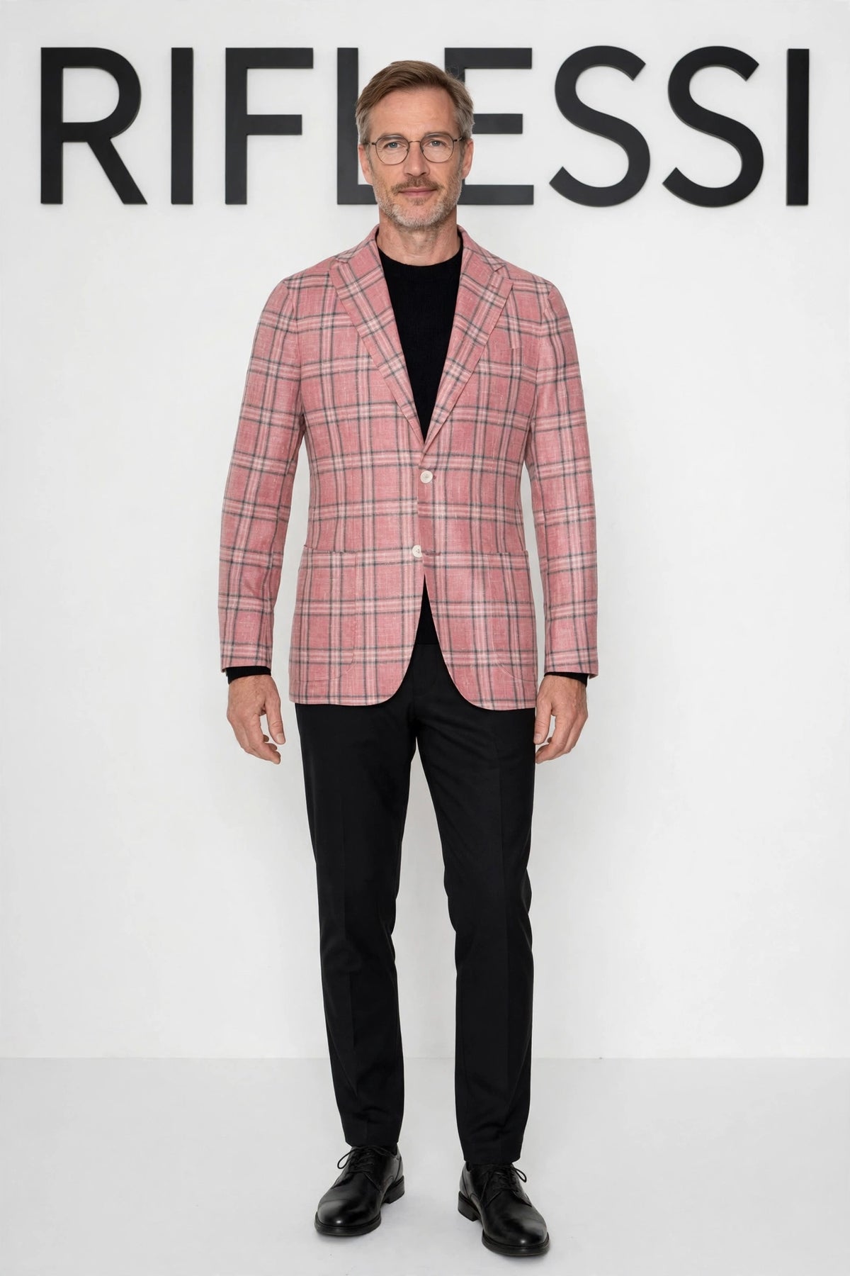 Sartorio double windowpane sport jacket on model, front