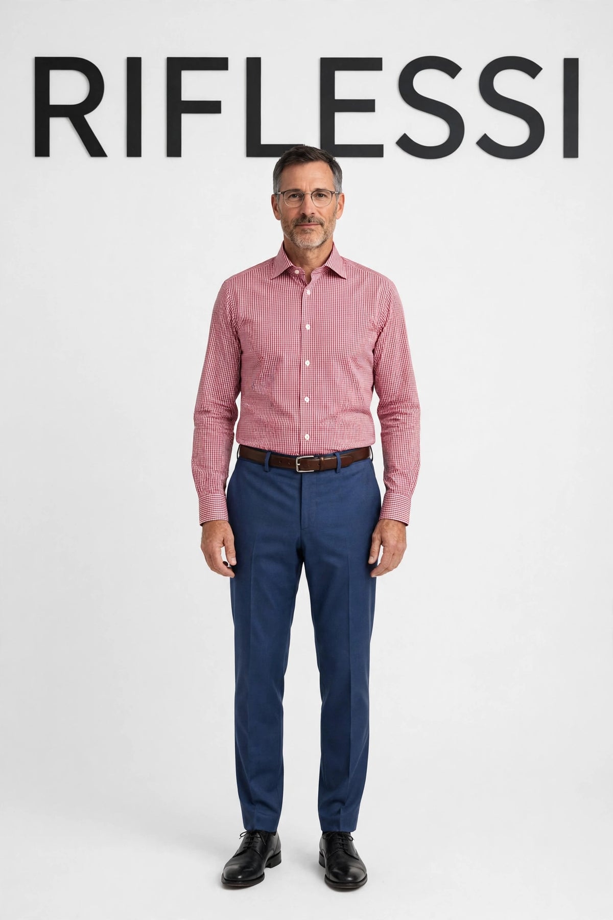 Sartorio Micro Gingham Cotton Dress Shirt on model, front