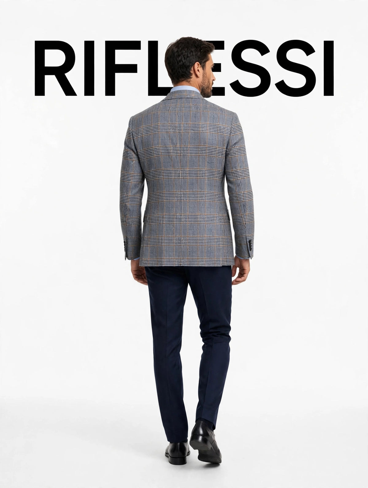 Sartorio glen check wool jacket worn by model, back