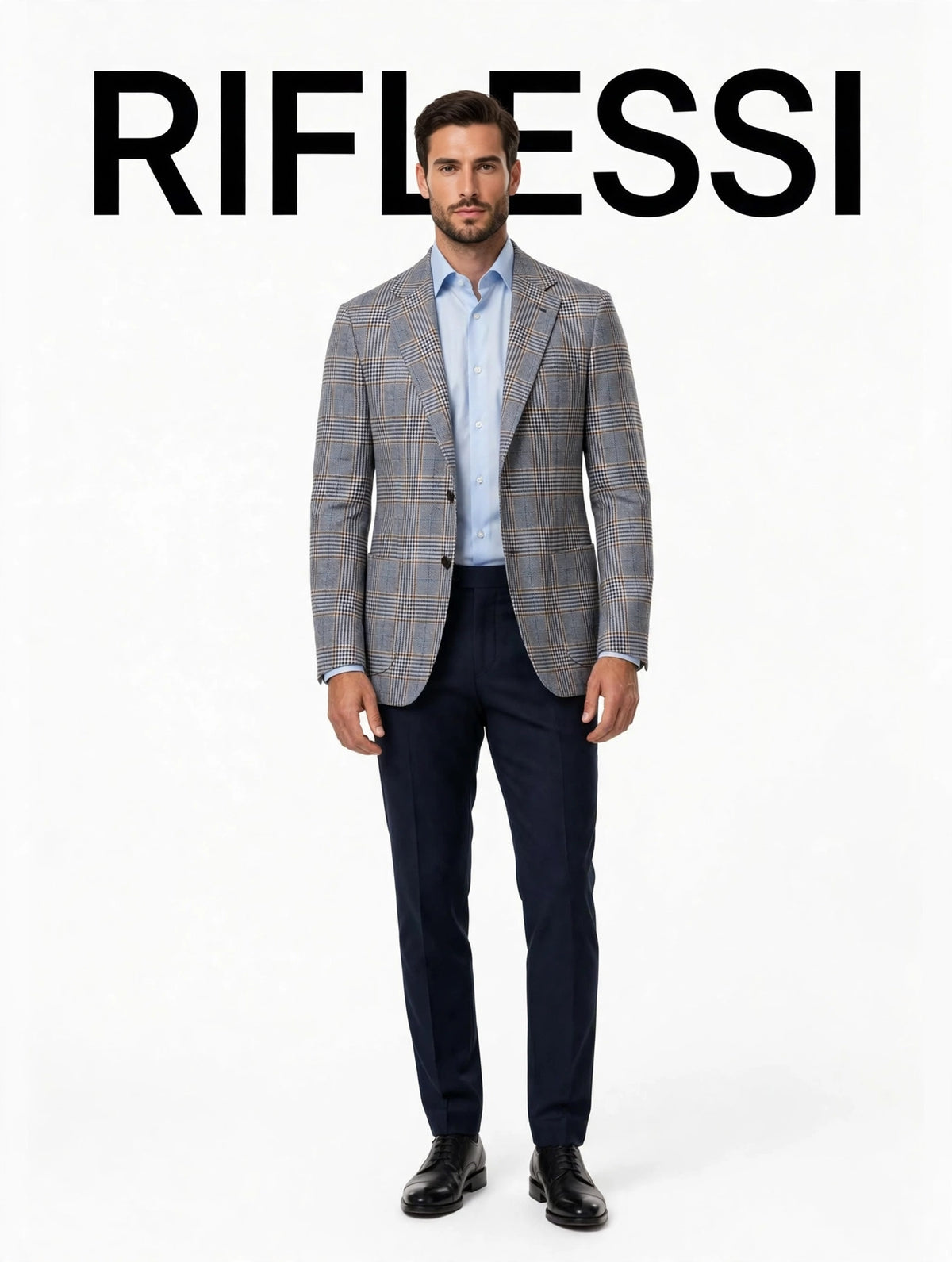 Sartorio glen check wool jacket worn by model, front
