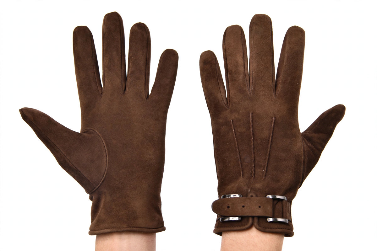 Suede Belt Gloves on hands