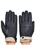 Leather Belt Gloves Dark Grey on hands