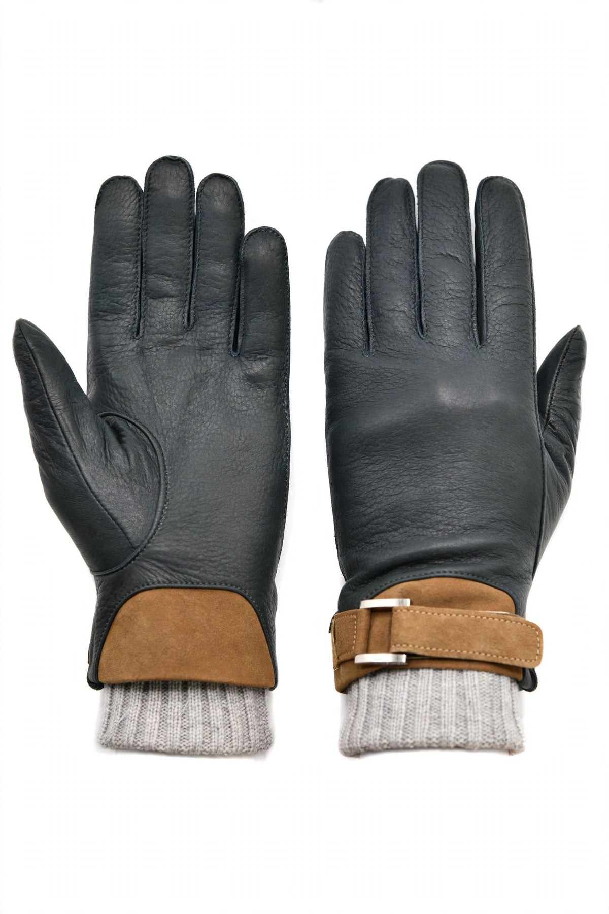 Leather Belt Gloves Slate Grey on hands
