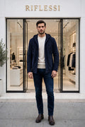 Kired Igorp Midnight Blue hooded suede on model