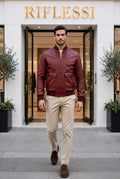 Kired by Kiton INN Lambskin-Virgin Wool Bomber — Burgundy