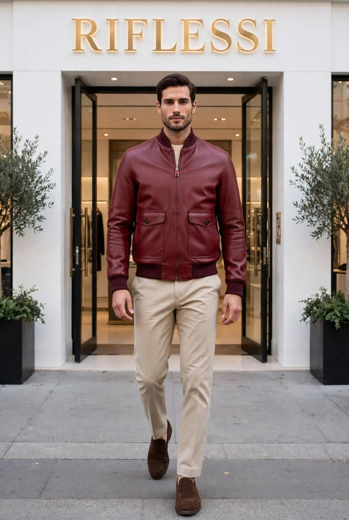 Kired by Kiton INN Lambskin-Virgin Wool Bomber — Burgundy