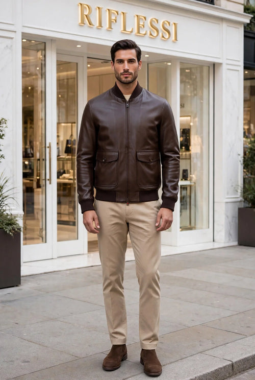 Kired by Kiton INN Lambskin-Virgin Wool Bomber — Dark Brown