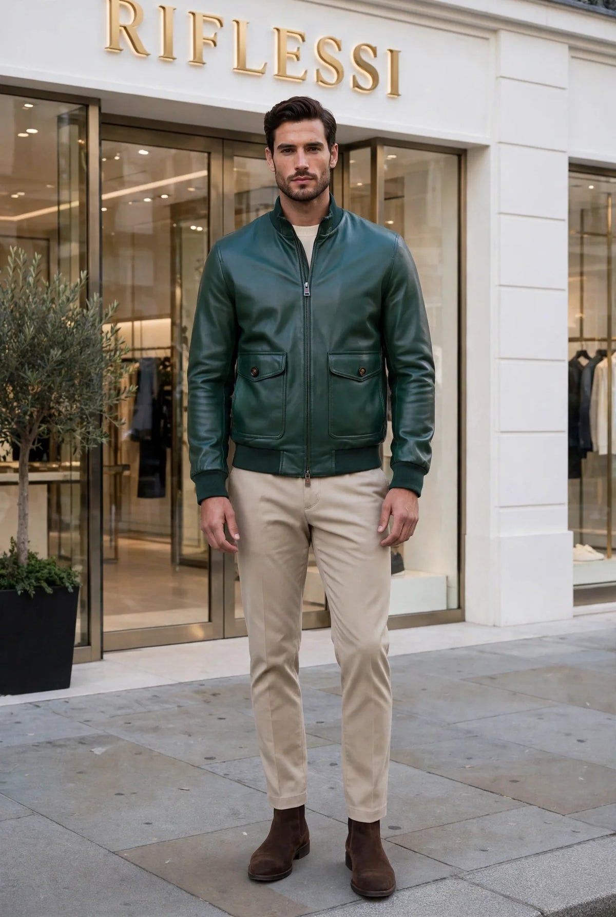 Kired by Kiton INN Lambskin-Virgin Wool Bomber — Forest Green