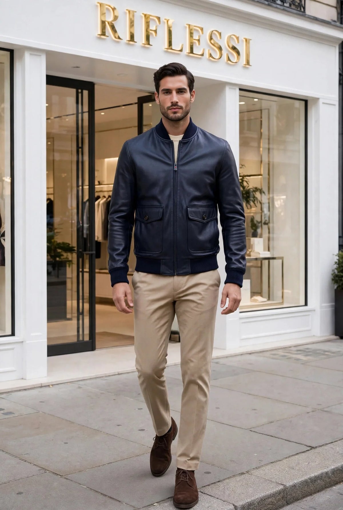 Kired by Kiton INN Lambskin-Virgin Wool Bomber — Midnight Blue