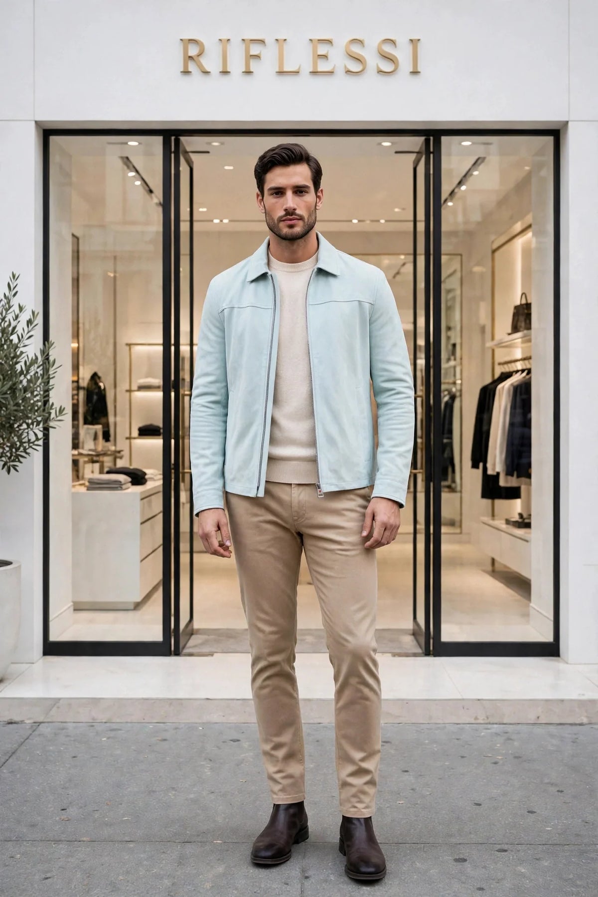 Kired Juan Lambskin Suede Zip-Up Jacket — Aquamarine
