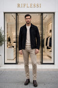 Kired Juan Lambskin Suede Zip-Up Jacket — Black