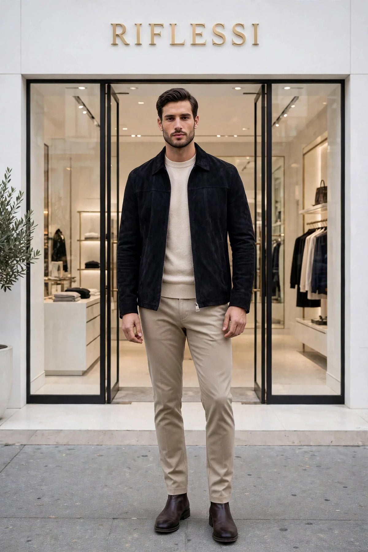Kired Juan Lambskin Suede Zip-Up Jacket — Black