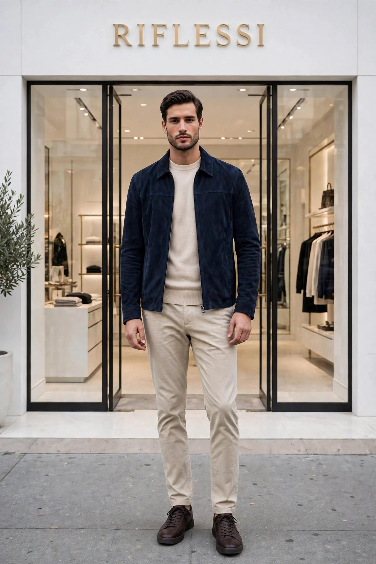 Kired Juan Lambskin Suede Zip-Up Jacket — Midnight Blue