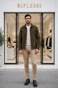 Kired Juan Lambskin Suede Zip-Up Jacket — Olive Green
