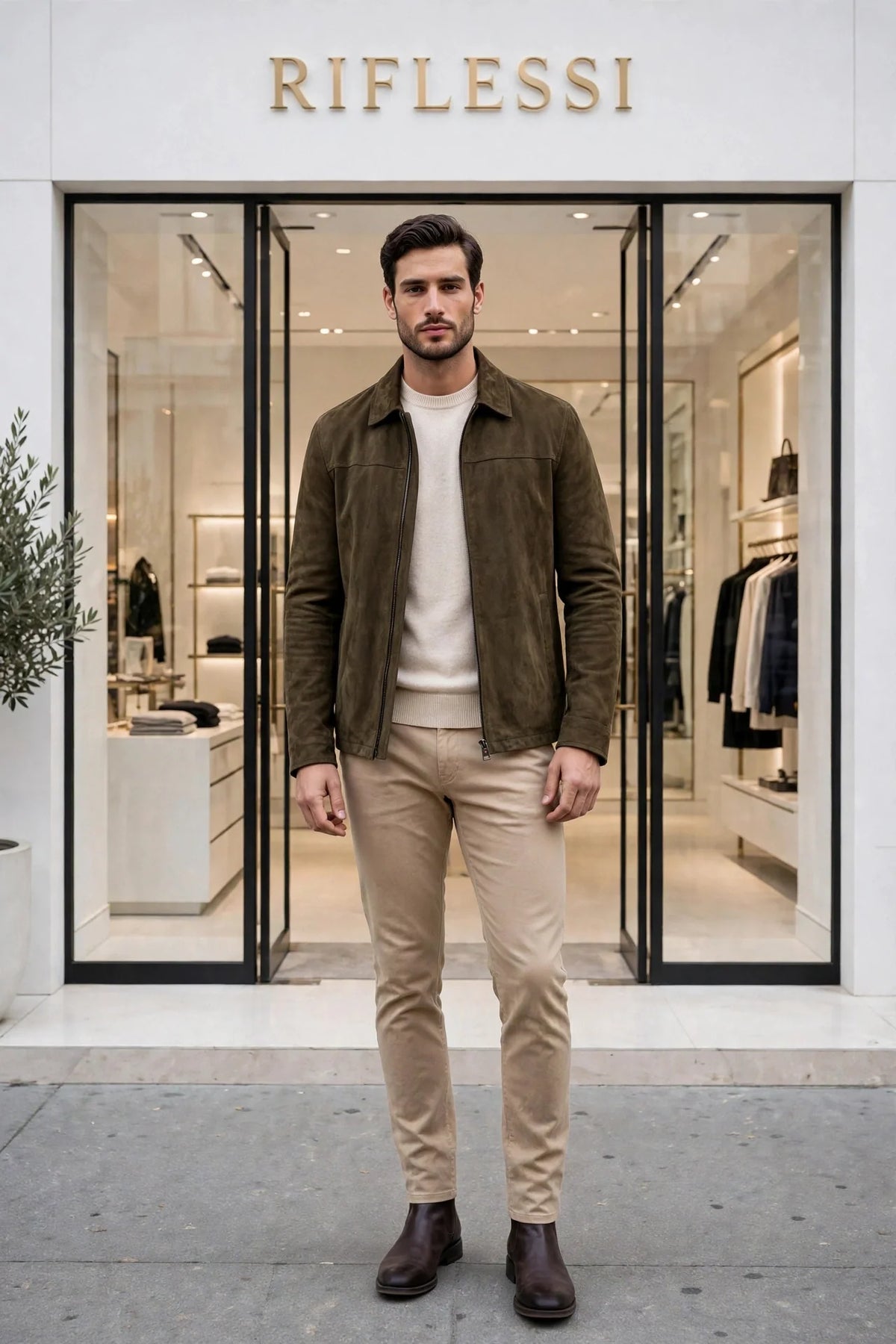 Kired Juan Lambskin Suede Zip-Up Jacket — Olive Green