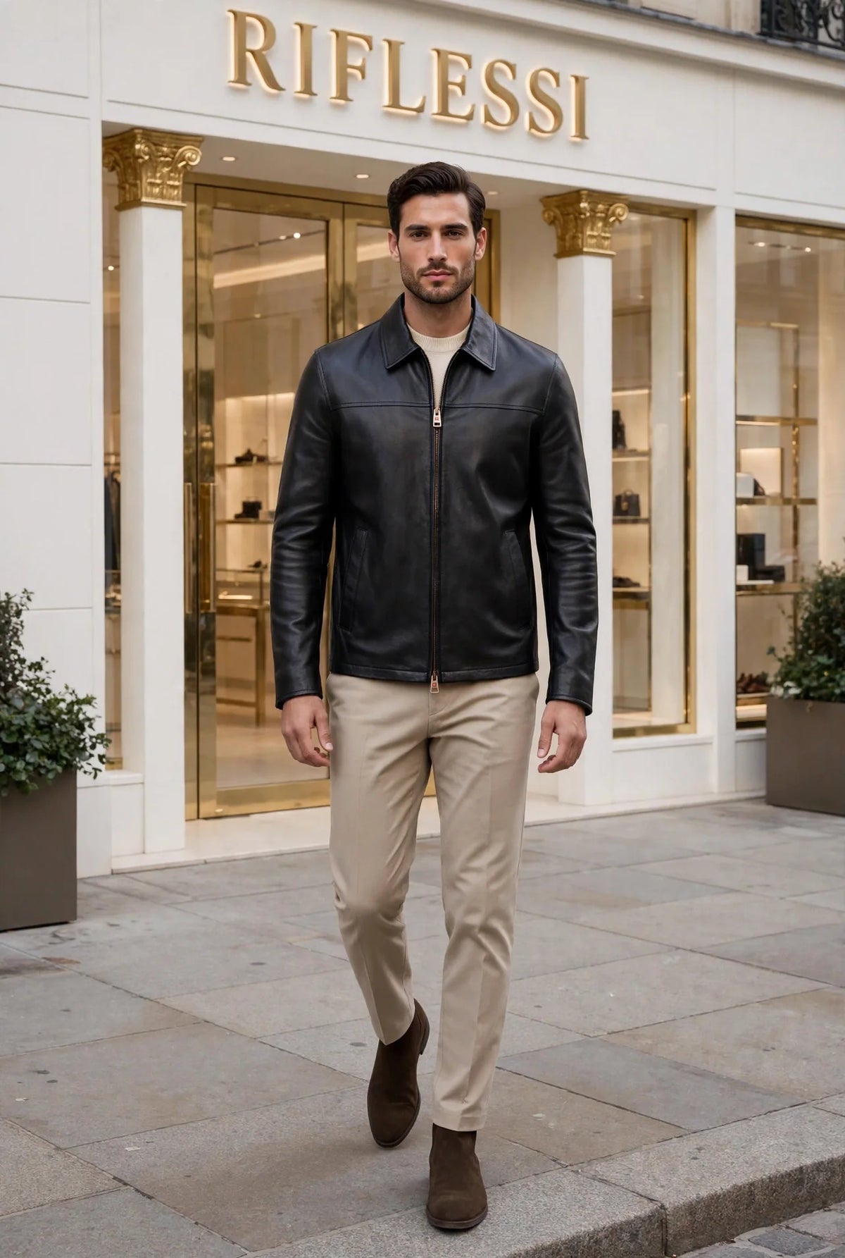 Kired Juan Lambskin Leather Zip-Up Jacket — Black