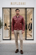 Kired Juan Lambskin Leather Zip-Up Jacket — Burgundy
