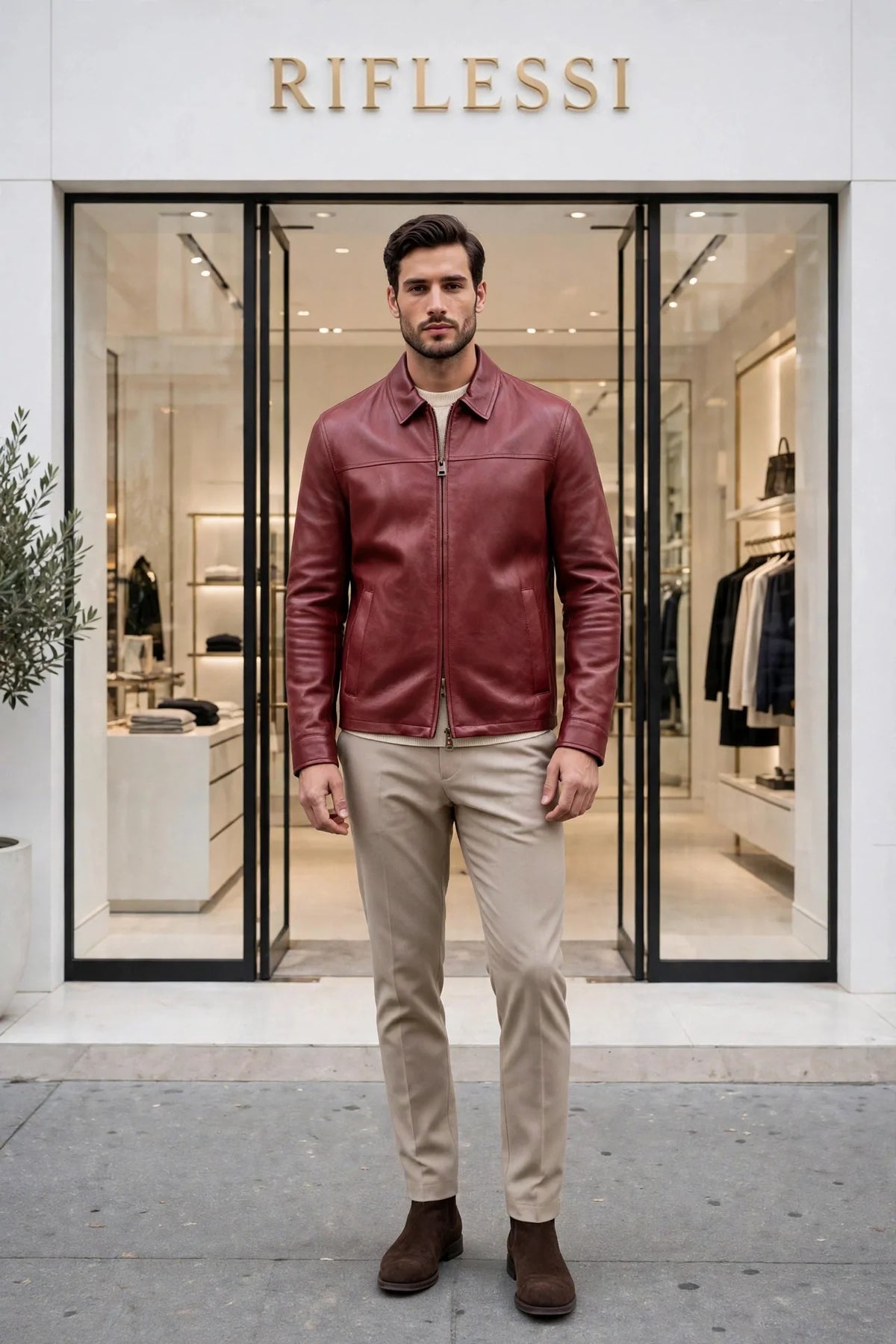 Kired Juan Lambskin Leather Zip-Up Jacket — Burgundy