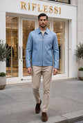 Kired Juan Lambskin Leather Zip-Up Jacket — Cornflower Blue