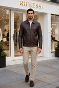 Kired Juan Lambskin Leather Zip-Up Jacket — Dark Brown