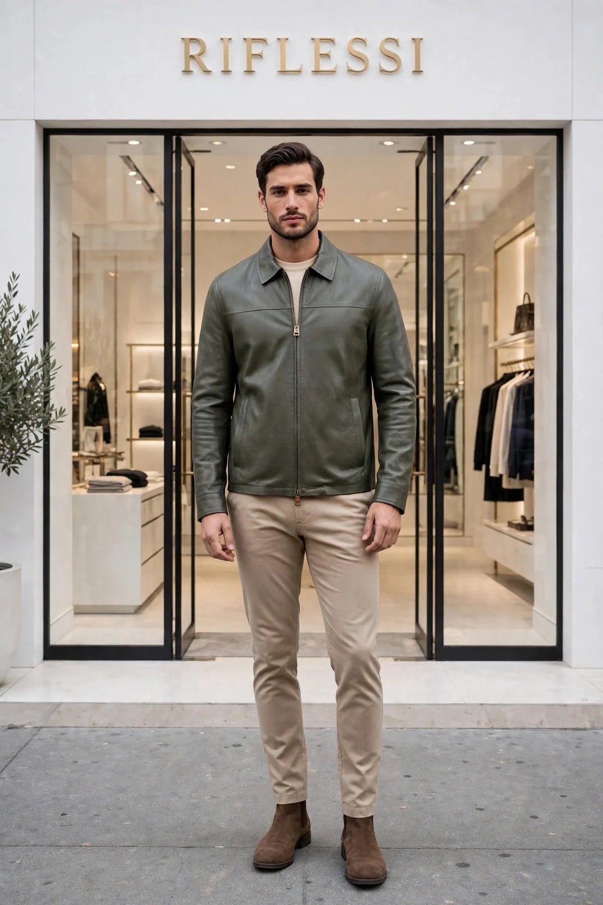 Kired Juan Lambskin Leather Zip-Up Jacket — Forest Green