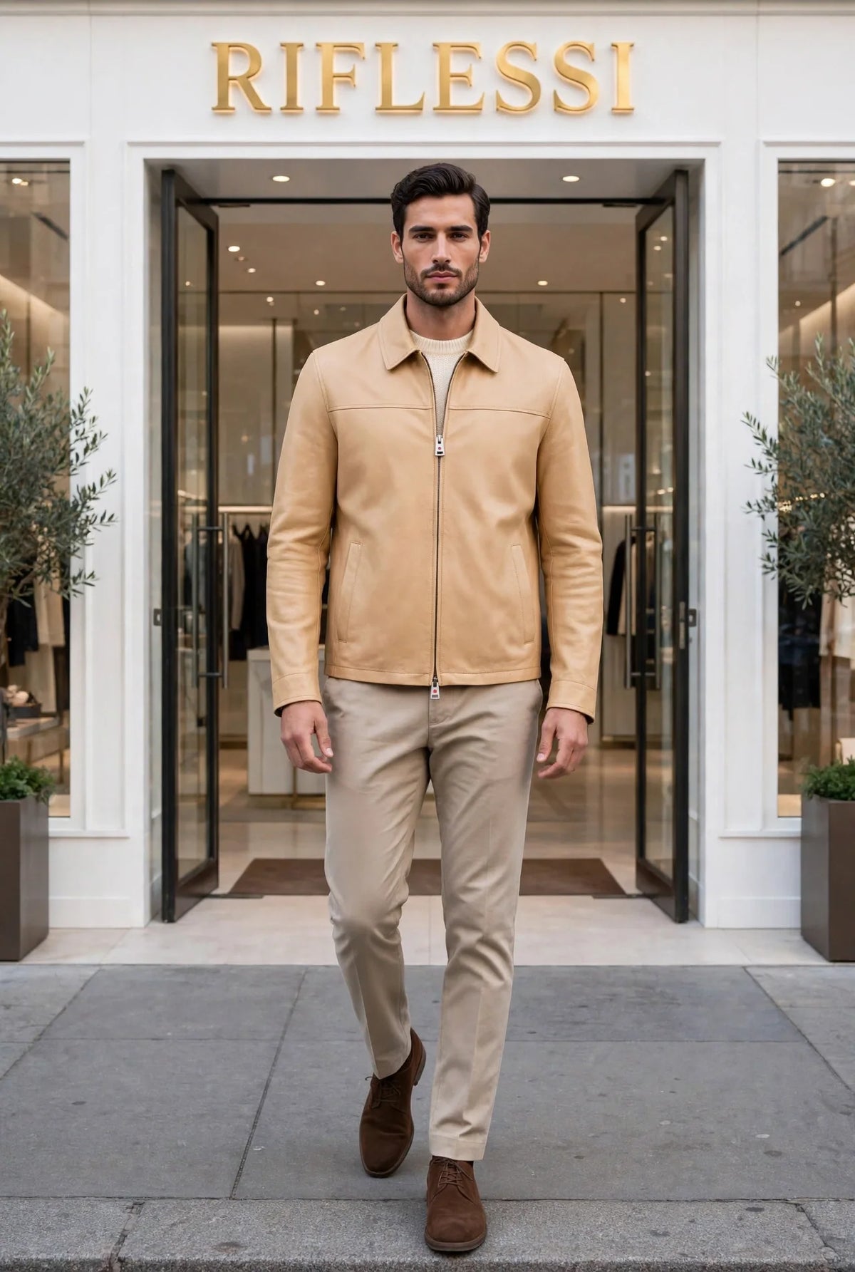 Kired Juan Lambskin Leather Zip-Up Jacket — Peach