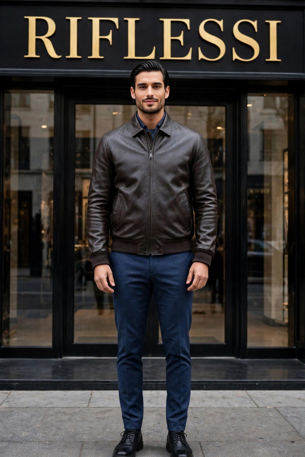 Kired PISA reversible lambskin bomber — brown leather side, worn front