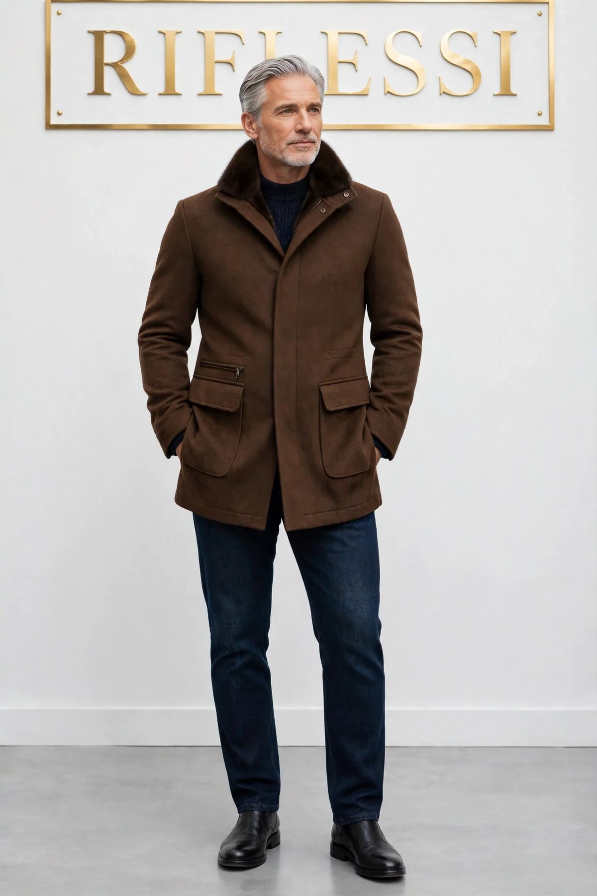 Kired by Kiton KONE Cashmere-Mink Fur Overcoat — Brown