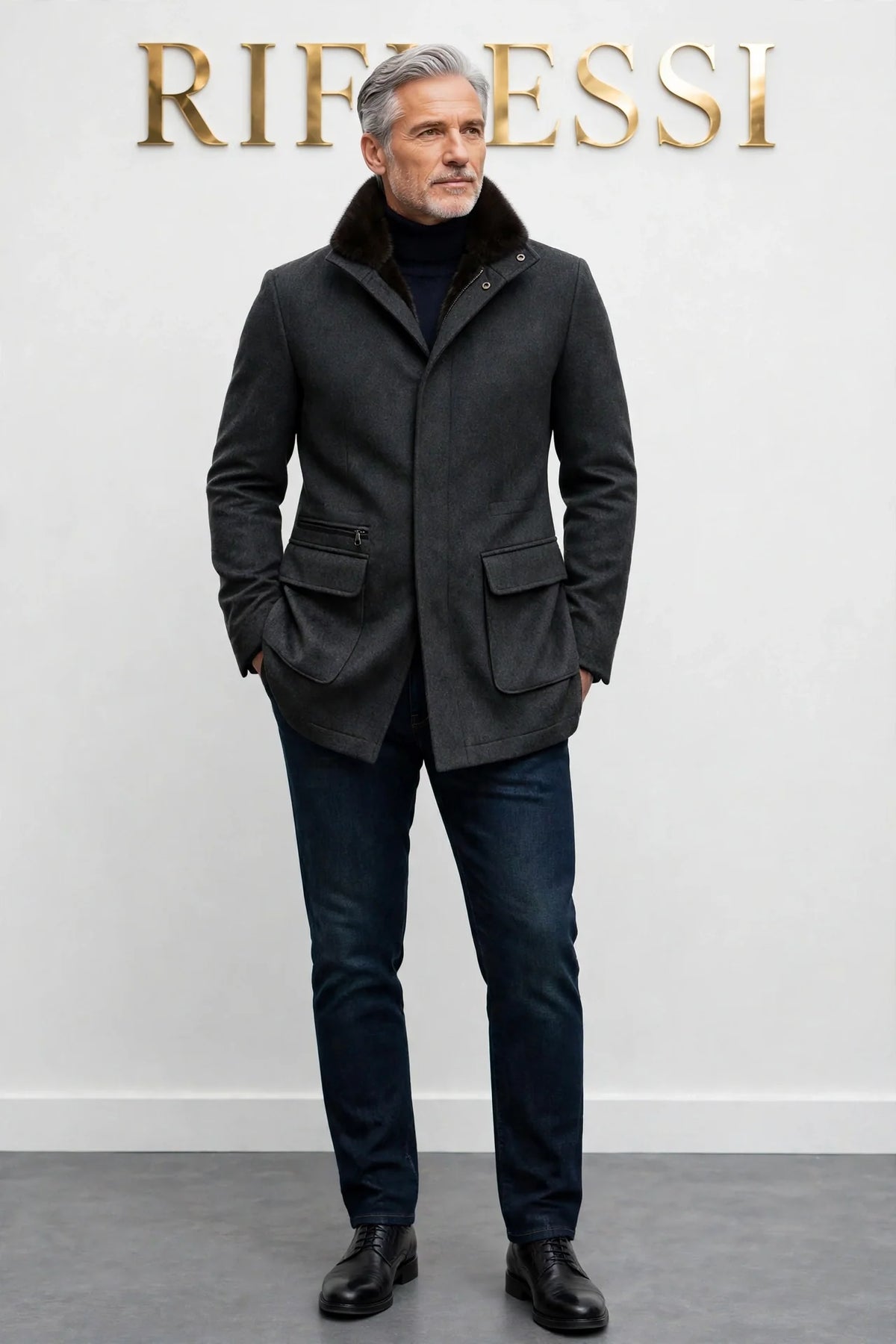 Kired by Kiton KONE Cashmere-Mink Fur Overcoat — Dark Grey
