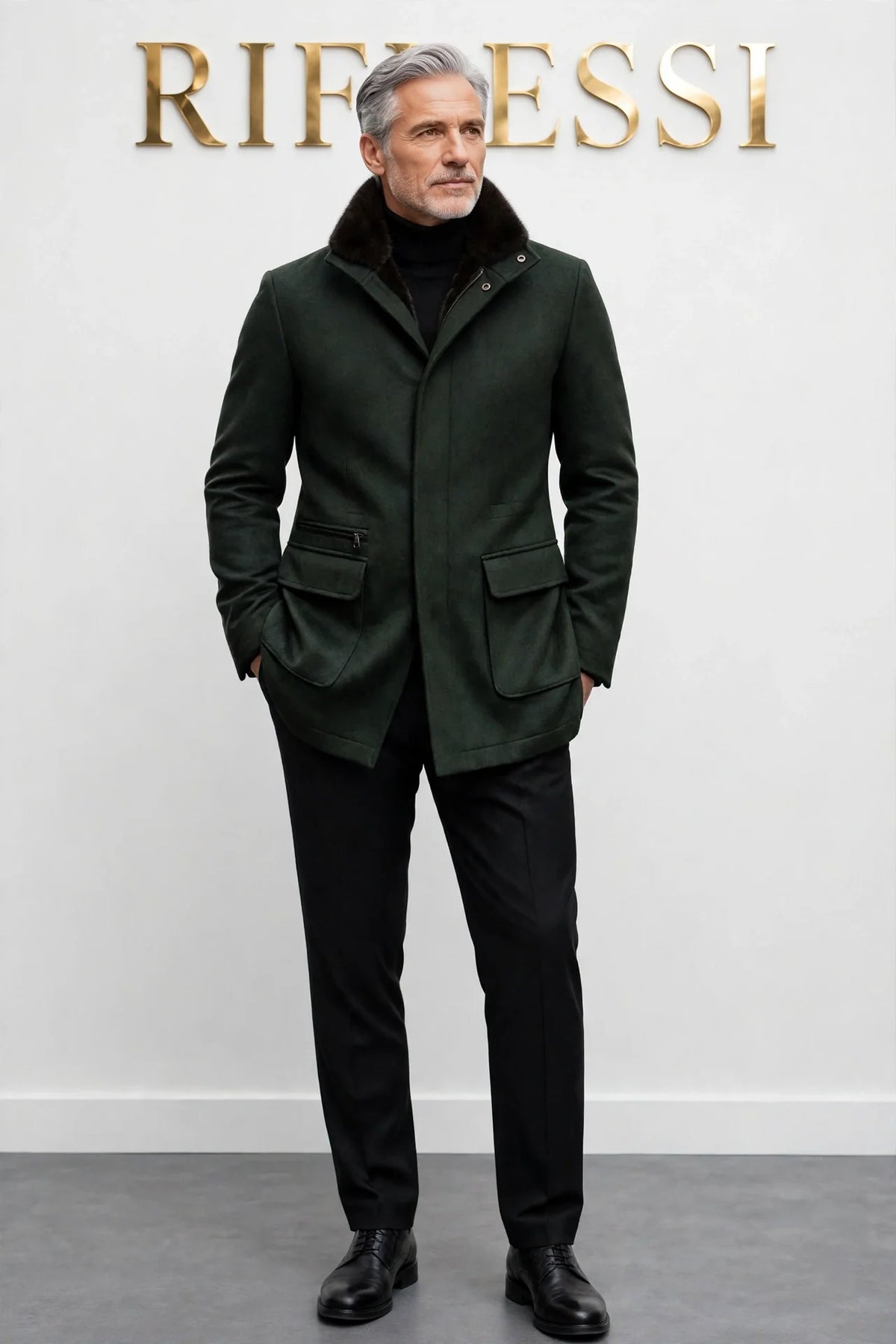 Kired by Kiton KONE Cashmere-Mink Fur Overcoat — Forest Green