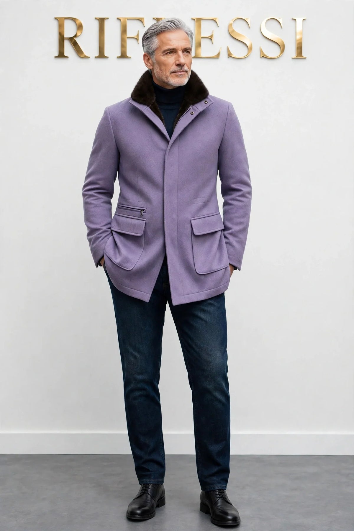 Kired by Kiton KONE Cashmere-Mink Fur Overcoat — Lavender