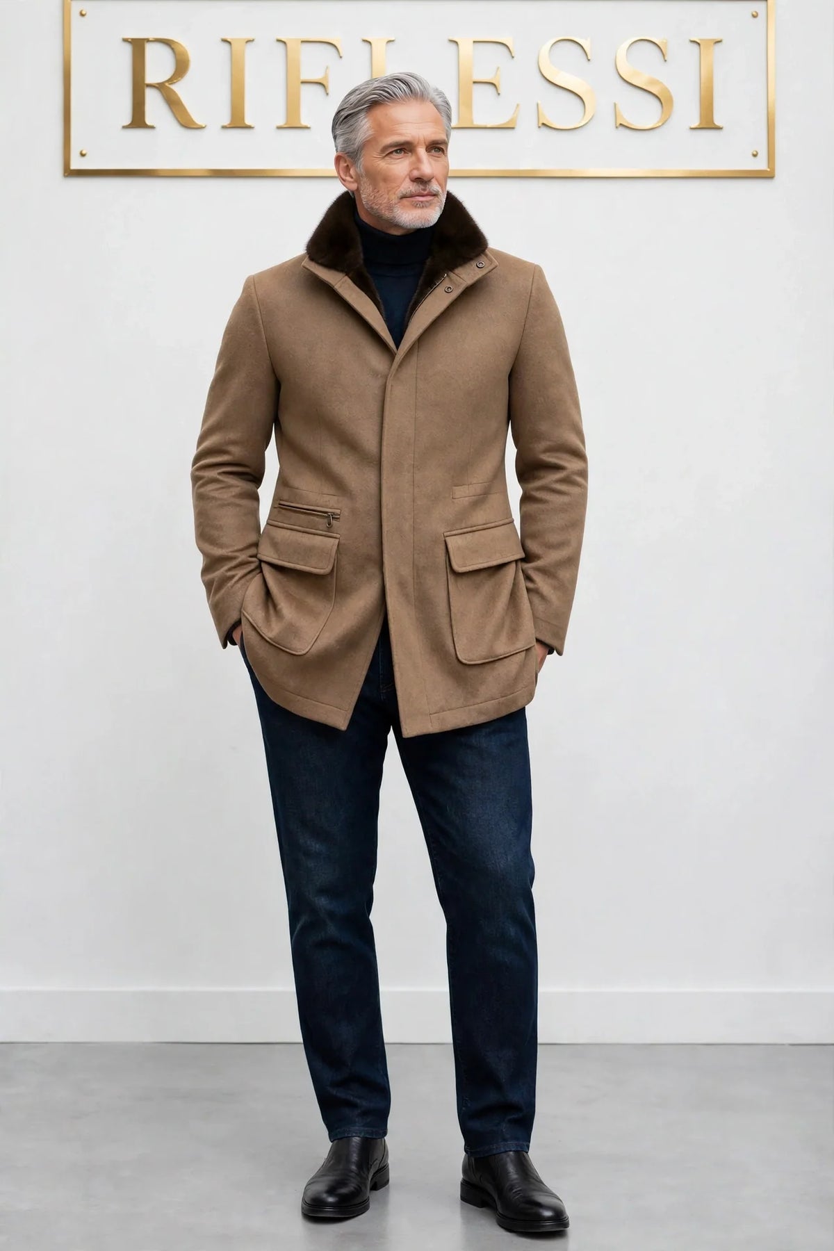 Kired by Kiton KONE Cashmere-Mink Fur Overcoat — Light Brown