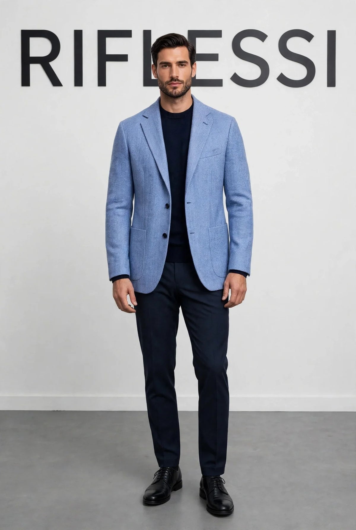 Sartorio Herringbone Virgin Wool Sport Jacket — Blue