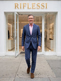 Sartorio suit on model, white shirt