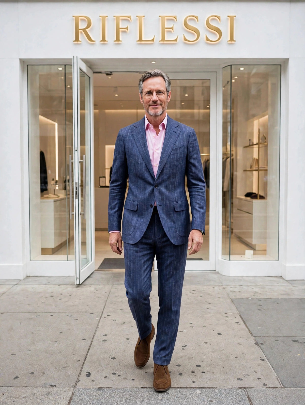 Sartorio suit on model, white shirt