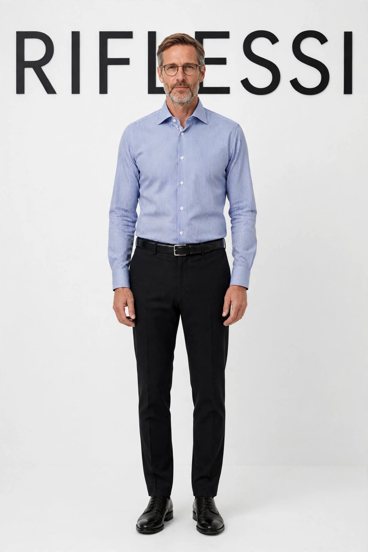 Sartorio Micro Pinstripe Cotton Dress Shirt on model, front