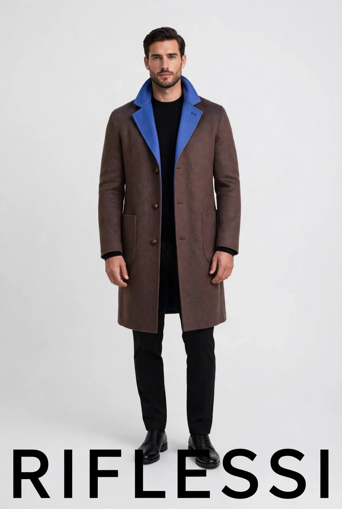 Kired by Kiton PARANA1 Cashmere Reversible Overcoat — Brown/ Blue