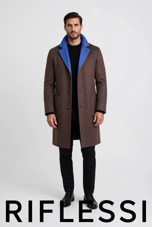 Kired by Kiton PARANA1 Cashmere Reversible Overcoat — Brown/ Blue