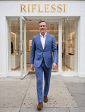 Sartorio suit on model, white shirt