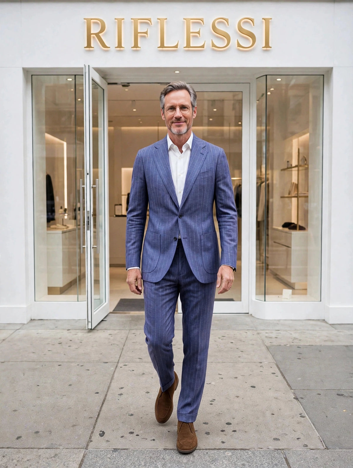 Sartorio suit on model, white shirt