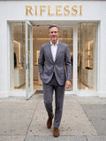 Sartorio suit on model, white shirt