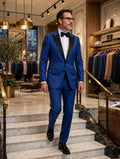 Royal blue wool tuxedo suit - model