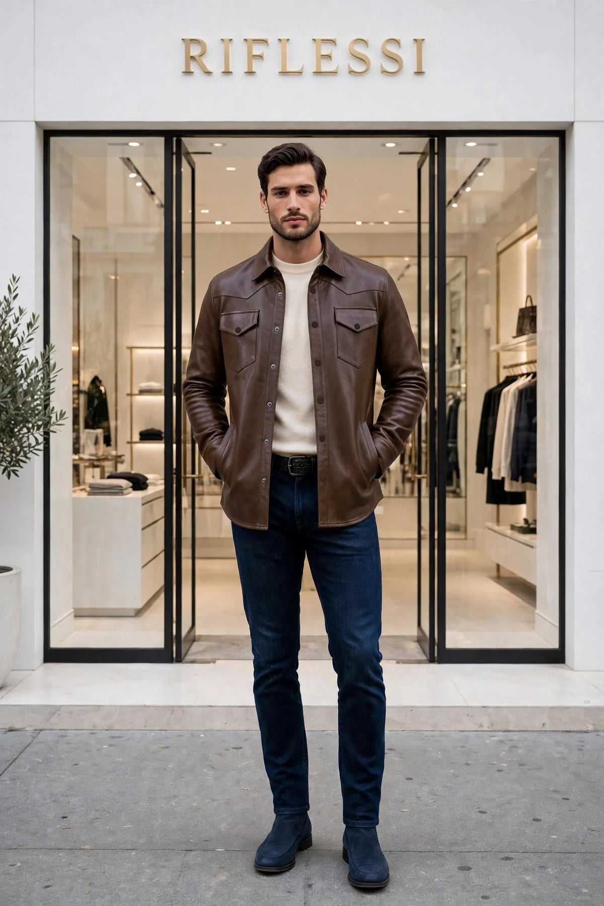 Kired TOTO Lambskin Overshirt — Dark Brown