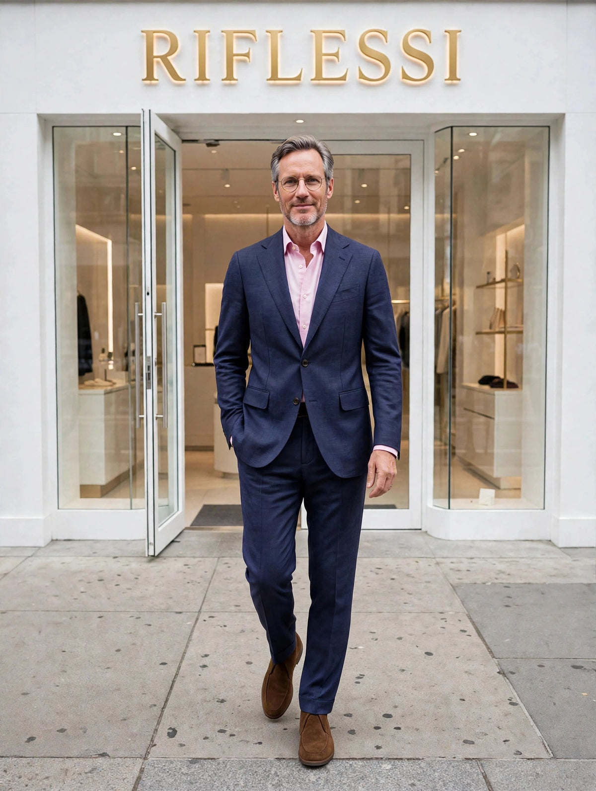 Sartorio suit on model, white shirt