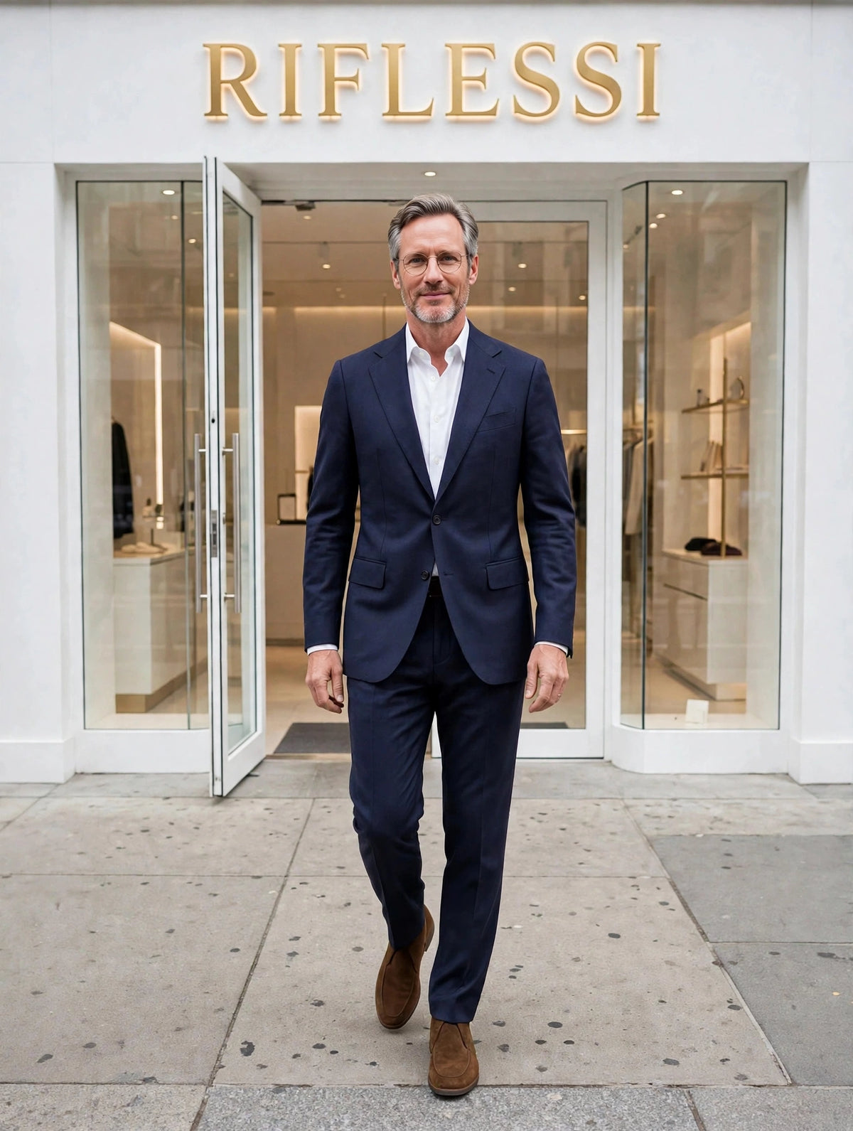Sartorio suit on model, white shirt