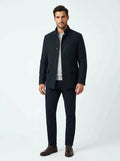Navy Kired reversible coat on model